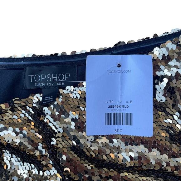 Topshop Gold Sequin One Shoulder Long Sleeve Mini Dress - Size 2 - Picture 4 of 9